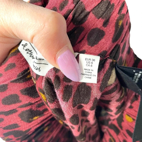 & Other Stories Shorts Leopard Cheetah Print Drawstring Pull-On Maroon Size US 6 - Picture 8 of 10